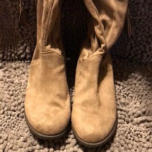 Tan suede man made over the knee boots